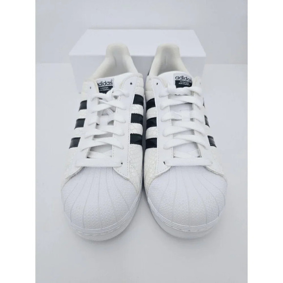 Adidas Superstar Snakeskin White Black Lace Up Leather Mens Sneakers Shoes 9.5 - Picture 5 of 11